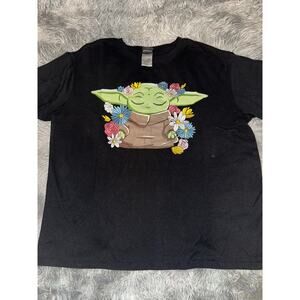 Star Wars Mandalorian Grogu Baby Yoda Embroidered flowers Black XXL T-Shirt